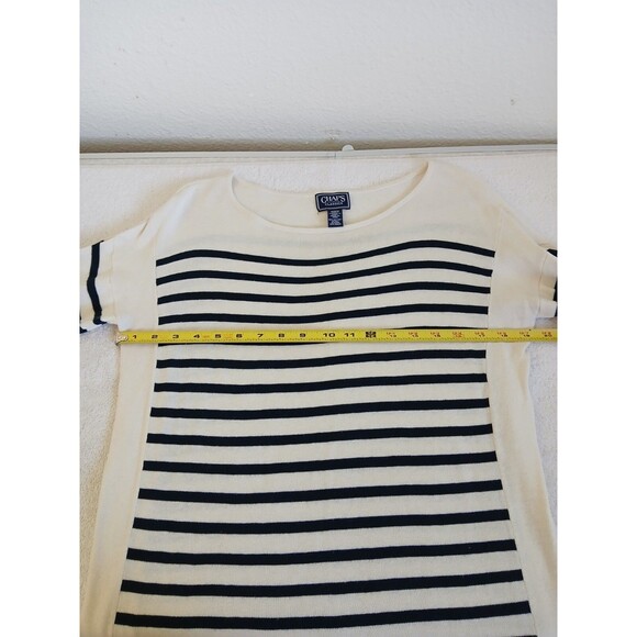 CHAPS CLASSICS Women's Top 3/4 Sleeve Navy White Striped Pullover Sweater Medium - Picture 12 of 16